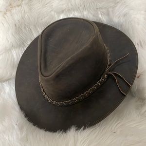 Ranchers Hat in chocolate brown with braided leather trim